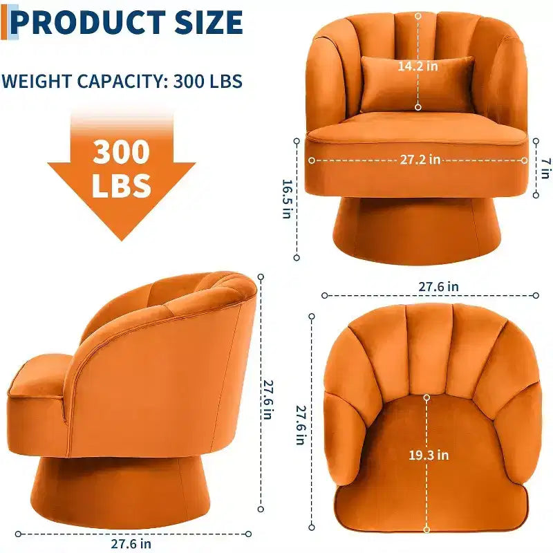 Modern Swivel Barrel Accent Chair, 360 Upholstered Armchair with Striped Backrest & Plush Padding