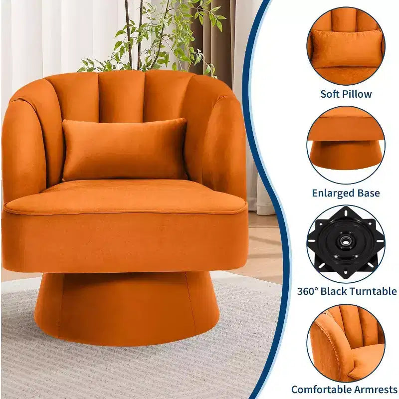 Modern Swivel Barrel Accent Chair, 360 Upholstered Armchair with Striped Backrest & Plush Padding