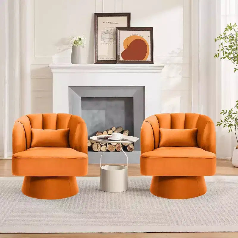 Modern Swivel Barrel Accent Chair, 360 Upholstered Armchair with Striped Backrest & Plush Padding