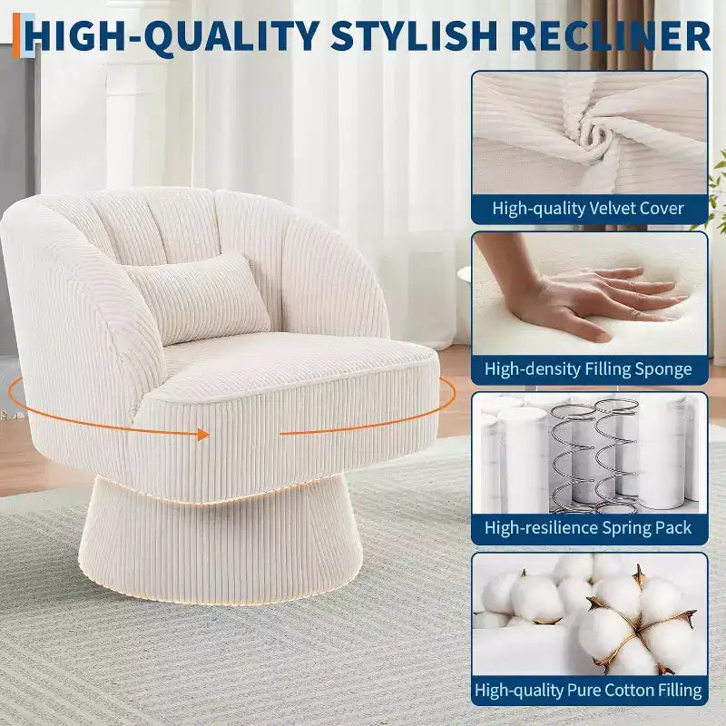 Modern Swivel Barrel Accent Chair, 360 Upholstered Armchair with Striped Backrest & Plush Padding