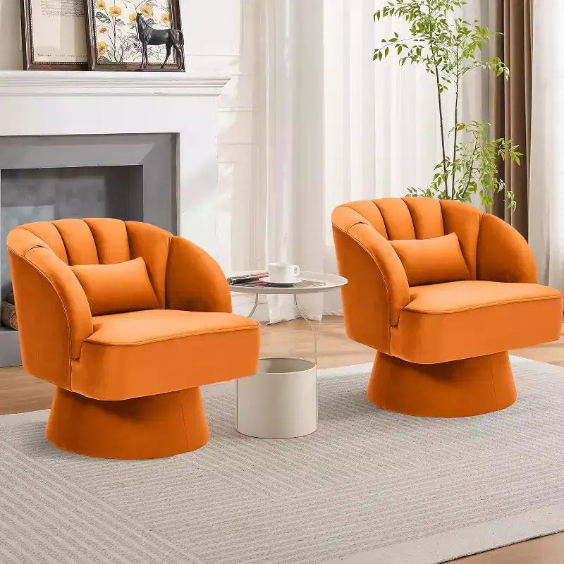 Modern Swivel Barrel Accent Chair, 360 Upholstered Armchair with Striped Backrest & Plush Padding