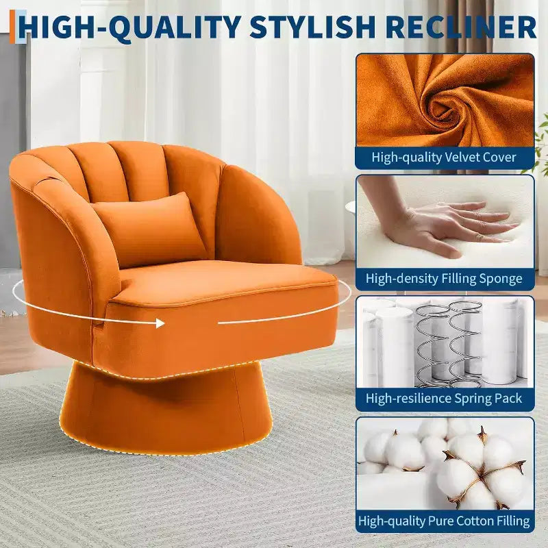 Modern Swivel Barrel Accent Chair, 360 Upholstered Armchair with Striped Backrest & Plush Padding