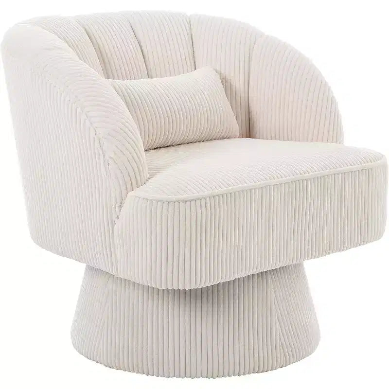 Modern Swivel Barrel Accent Chair, 360 Upholstered Armchair with Striped Backrest & Plush Padding