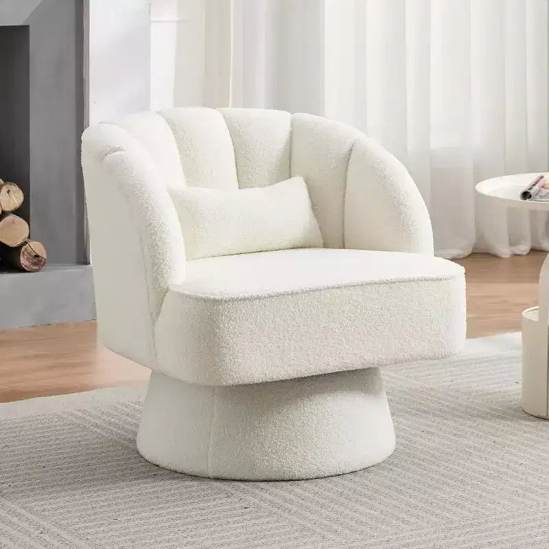 Modern Swivel Barrel Accent Chair, 360 Upholstered Armchair with Striped Backrest & Plush Padding