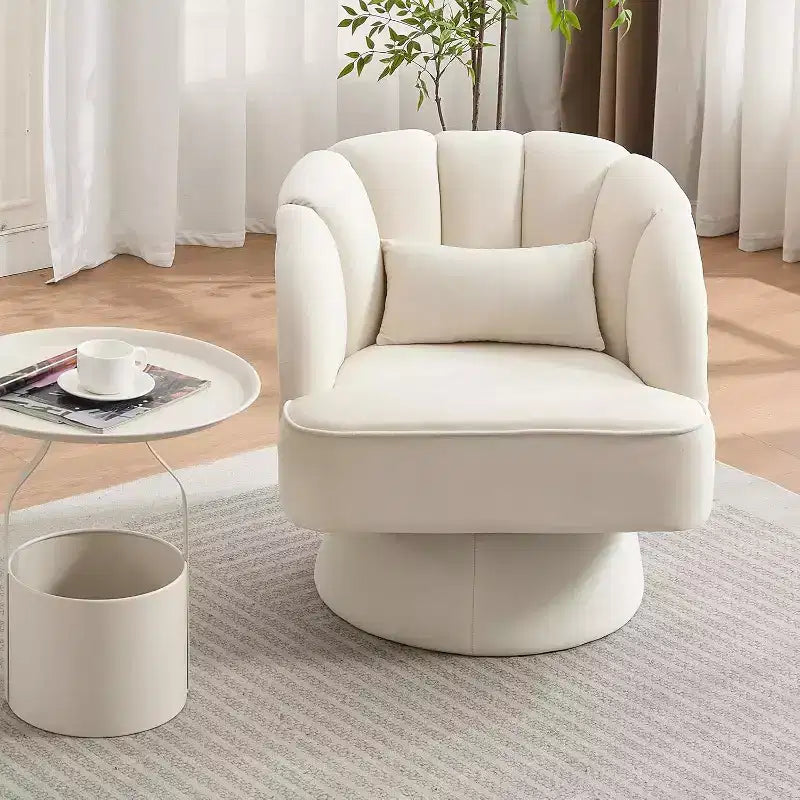 Modern Swivel Barrel Accent Chair, 360 Upholstered Armchair with Striped Backrest & Plush Padding