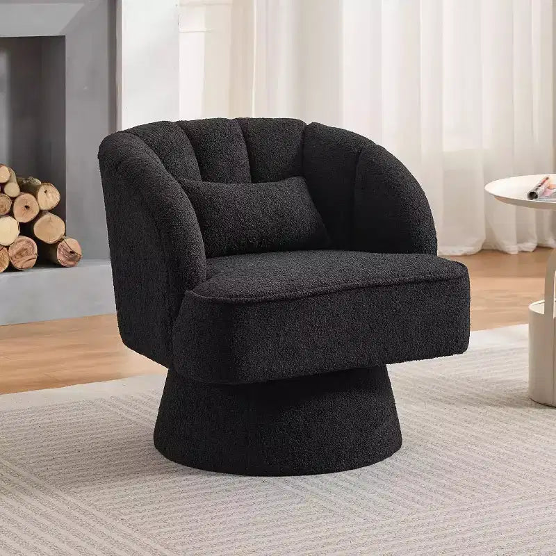 Modern Swivel Barrel Accent Chair, 360 Upholstered Armchair with Striped Backrest & Plush Padding
