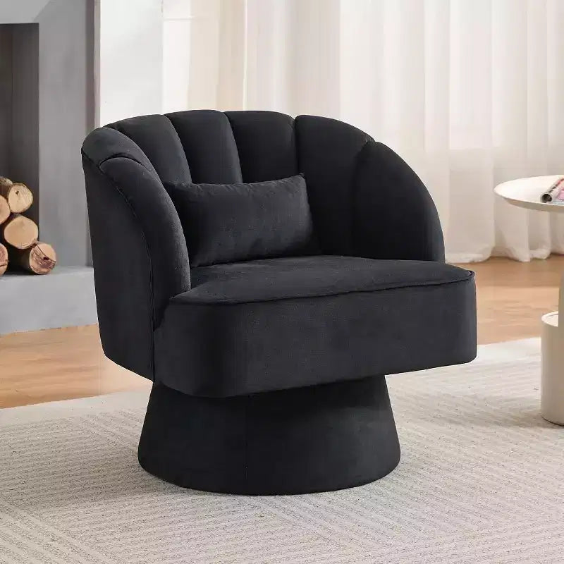 Modern Swivel Barrel Accent Chair, 360 Upholstered Armchair with Striped Backrest & Plush Padding