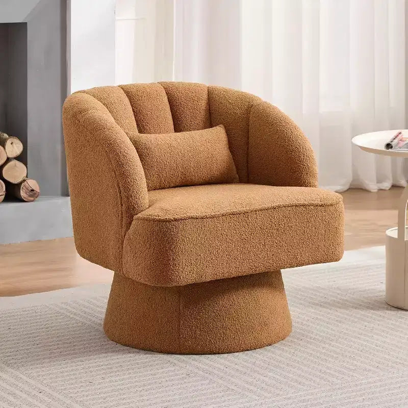 Modern Swivel Barrel Accent Chair, 360 Upholstered Armchair with Striped Backrest & Plush Padding