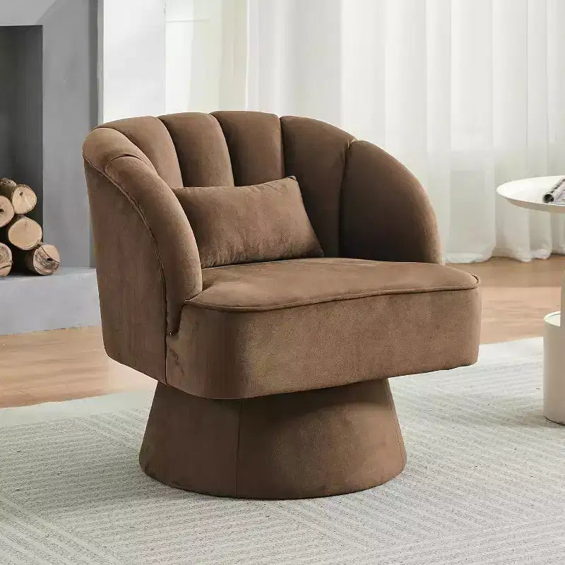 Modern Swivel Barrel Accent Chair, 360 Upholstered Armchair with Striped Backrest & Plush Padding