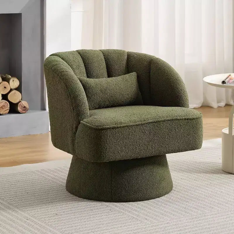 Modern Swivel Barrel Accent Chair, 360 Upholstered Armchair with Striped Backrest & Plush Padding
