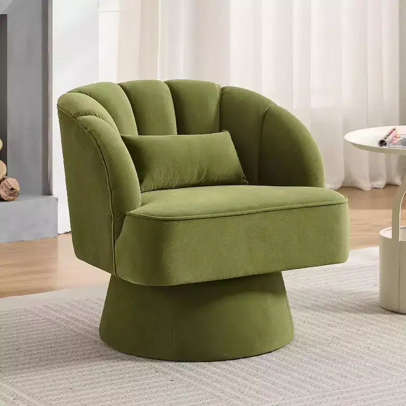 Modern Swivel Barrel Accent Chair, 360 Upholstered Armchair with Striped Backrest & Plush Padding
