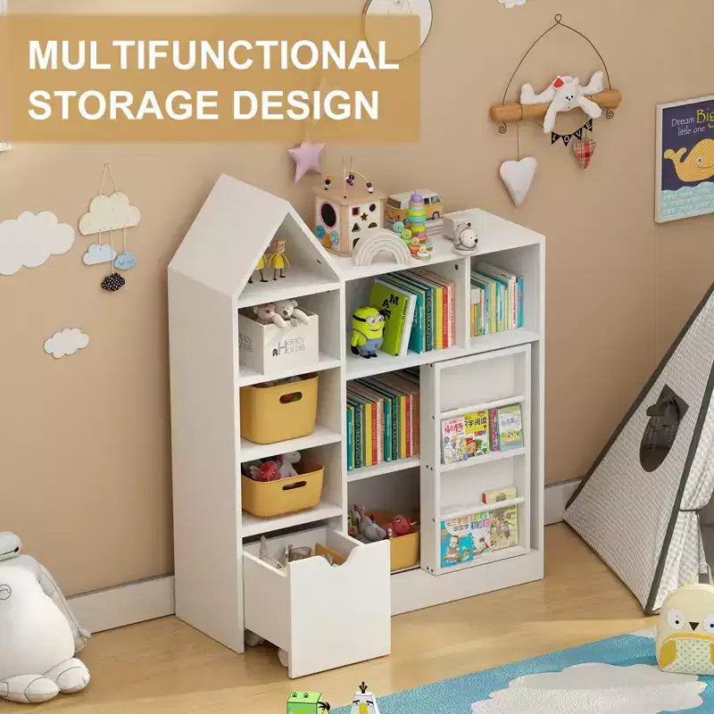 GustoWave Toy and Book Organizer for Kids, Storage Organizer with 8 Cubbies and Pull - Out Drawers, Ideal for Playrooms and Bedrooms