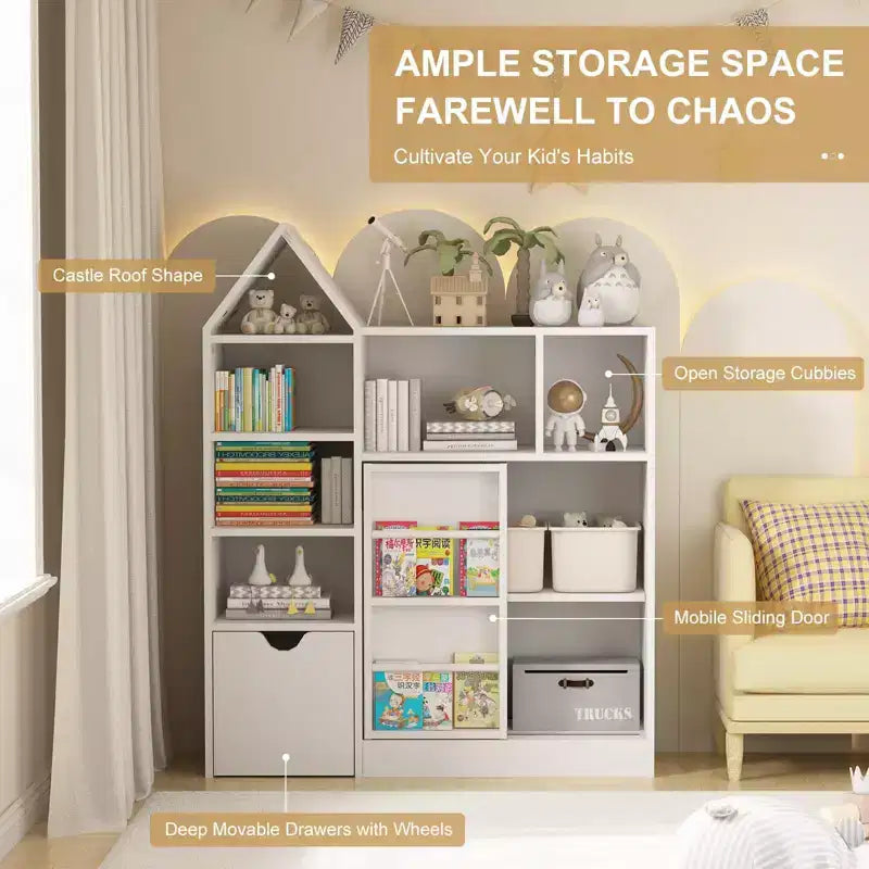 GustoWave Toy and Book Organizer for Kids, Storage Organizer with 8 Cubbies and Pull - Out Drawers, Ideal for Playrooms and Bedrooms