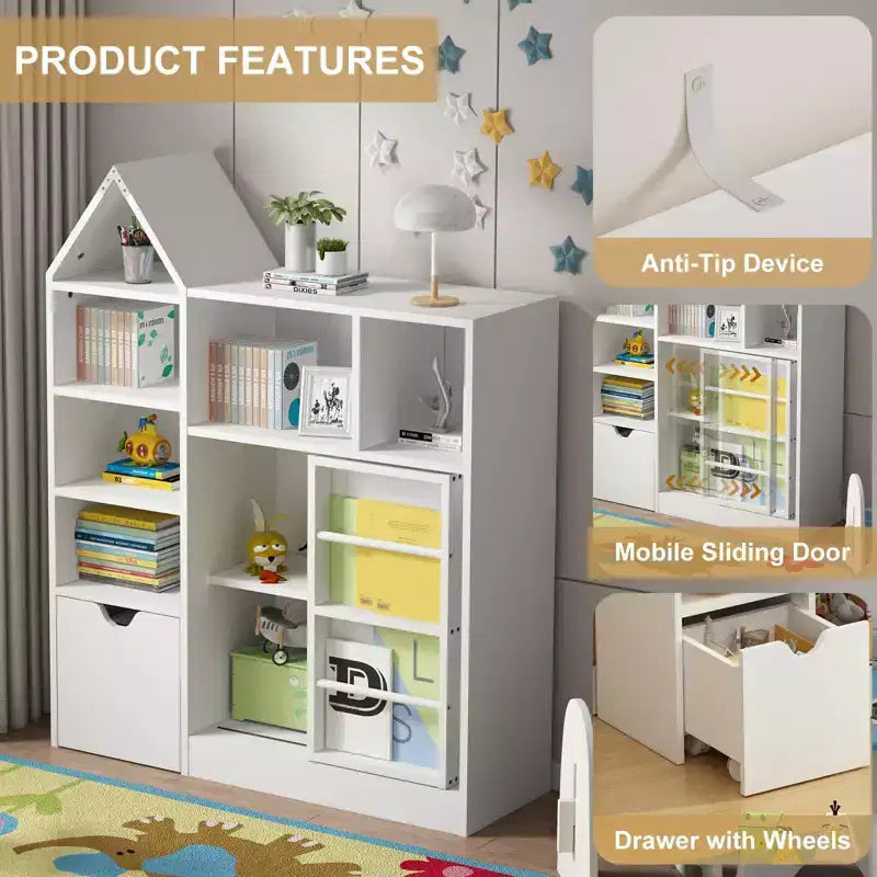 GustoWave Toy and Book Organizer for Kids, Storage Organizer with 8 Cubbies and Pull - Out Drawers, Ideal for Playrooms and Bedrooms