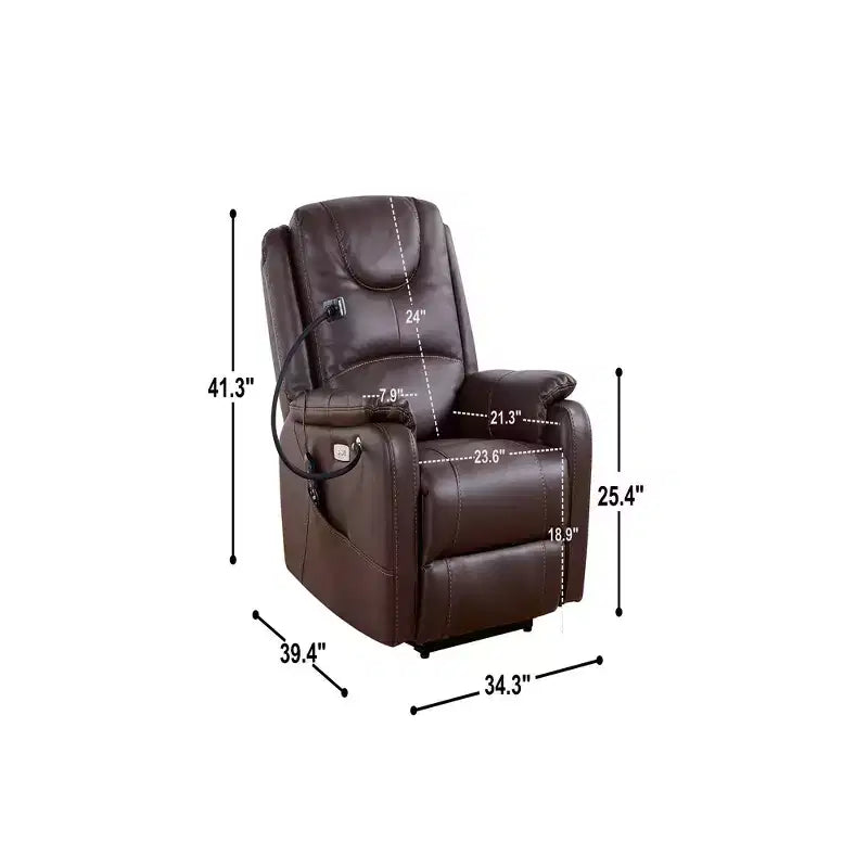 Whisen Bonded Leather 139 Recliner & Single Sofa Chair with Vibration Massage & Heating
