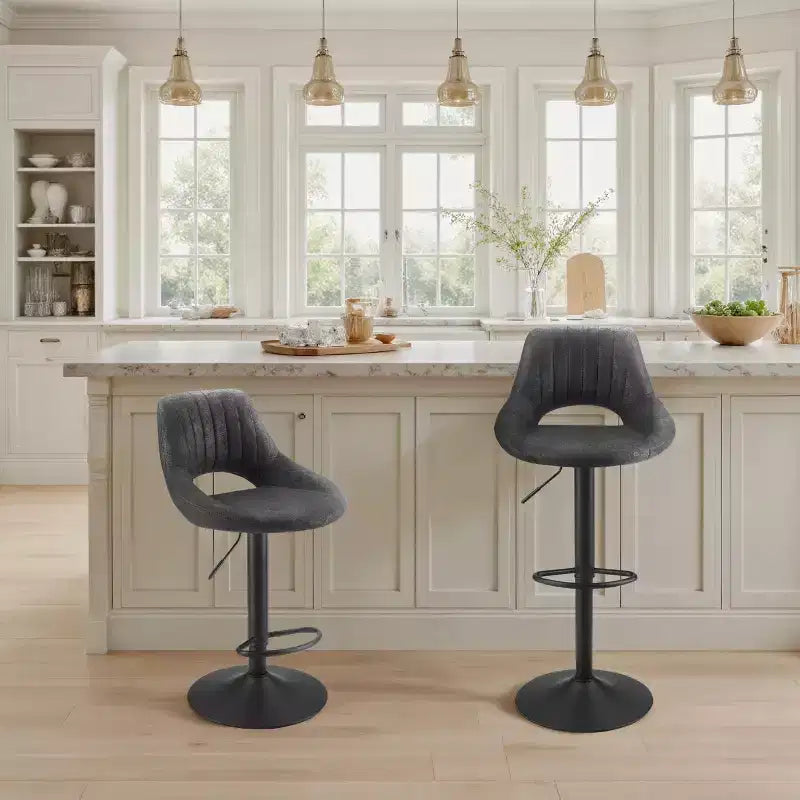Tabouret de bar Art Leon en similicuir rétro, pivotant et réglable en hauteur, lot de 2