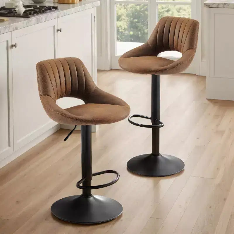 Tabouret de bar Art Leon en similicuir rétro, pivotant et réglable en hauteur, lot de 2