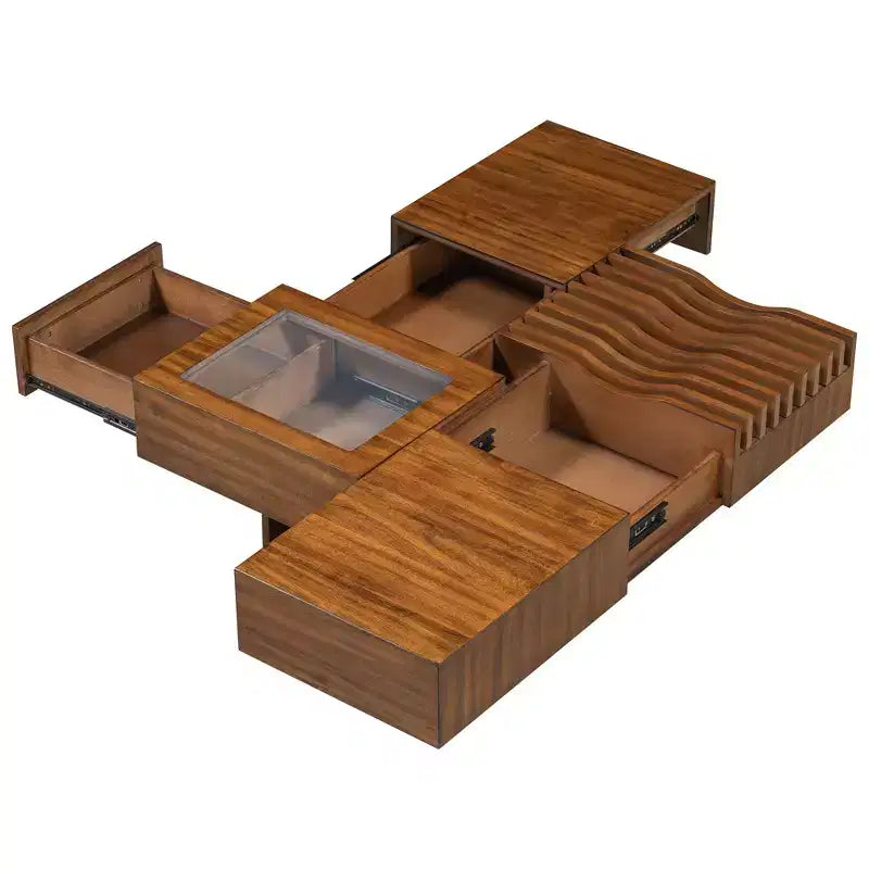 CLIHOME 33 Mid Century Unique Square Wooden Modern Coffee Table with 3 Drawers, Tempered glass and Solid Wood Legs