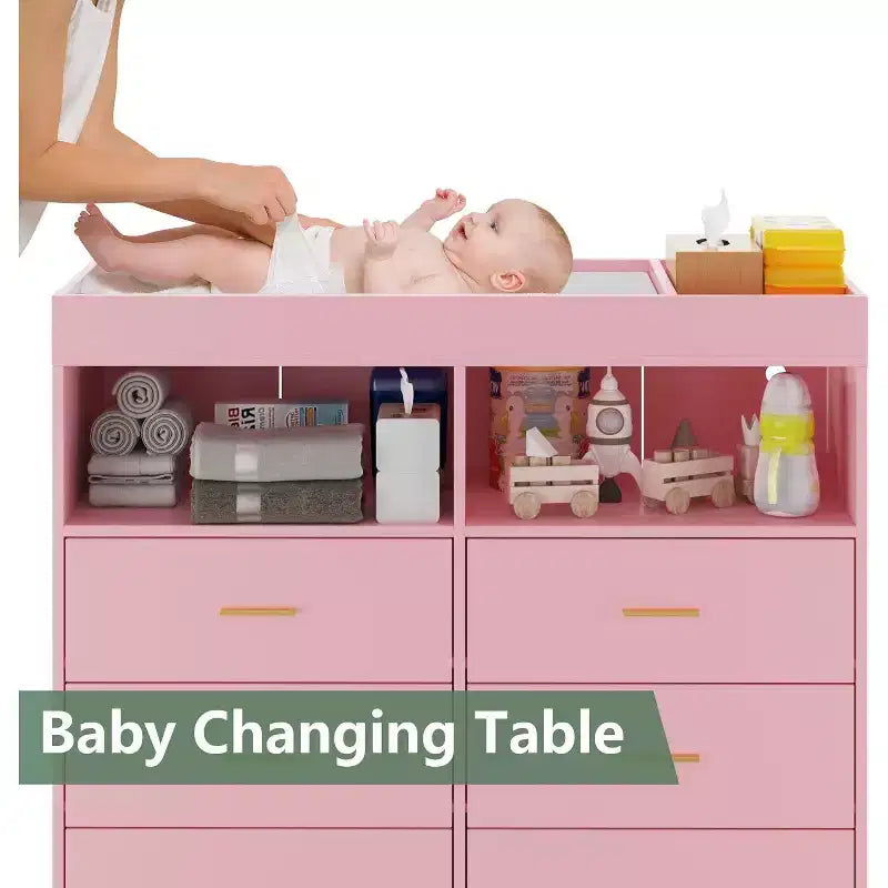Acekool Baby Dresser with Changing Table - 6 Drawers, LED Lights & Power Outlet
