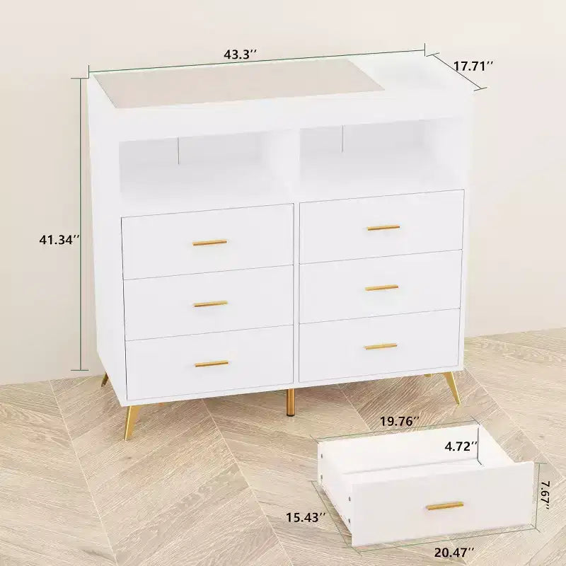 Acekool Baby Dresser with Changing Table - 6 Drawers, LED Lights & Power Outlet