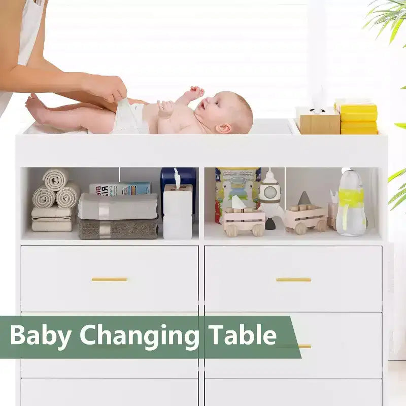 Acekool Baby Dresser with Changing Table - 6 Drawers, LED Lights & Power Outlet
