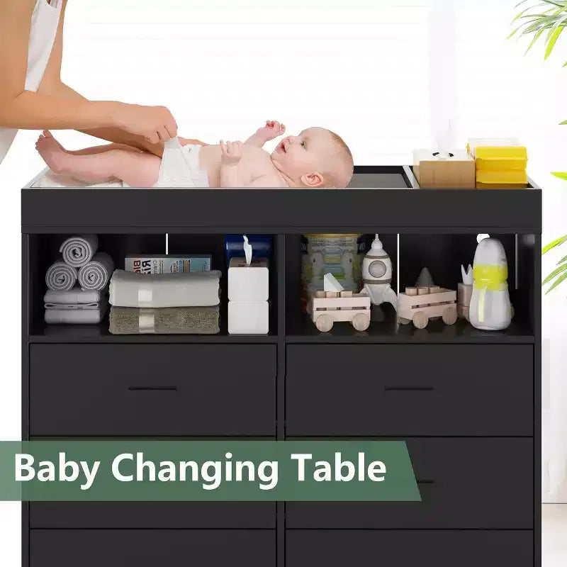 Acekool Baby Dresser with Changing Table - 6 Drawers, LED Lights & Power Outlet