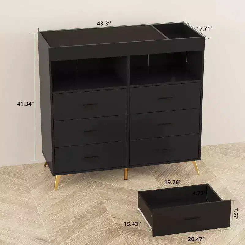 Acekool Baby Dresser with Changing Table - 6 Drawers, LED Lights & Power Outlet