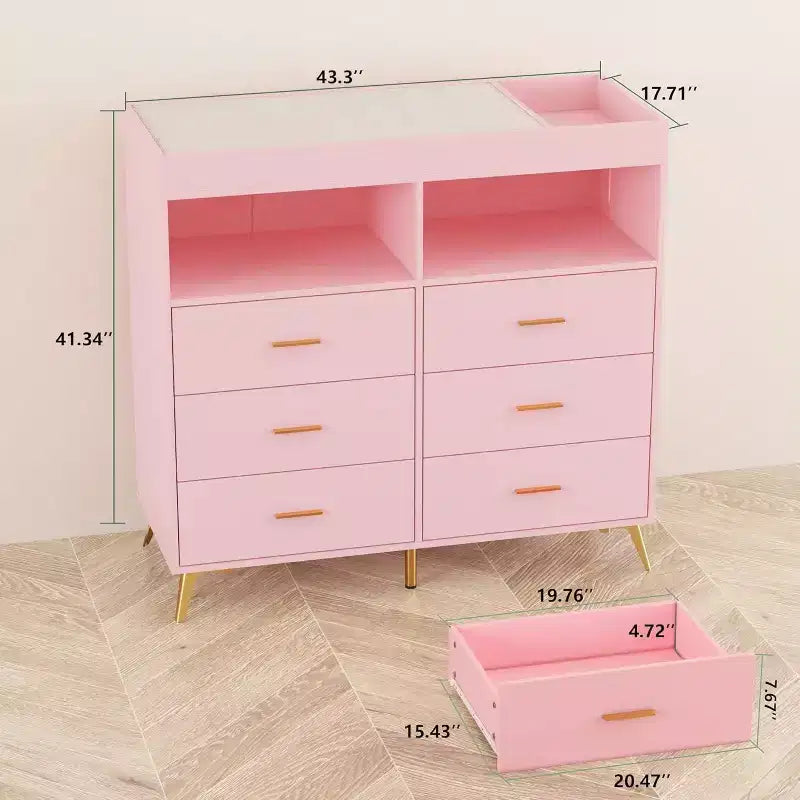 Acekool Baby Dresser with Changing Table - 6 Drawers, LED Lights & Power Outlet