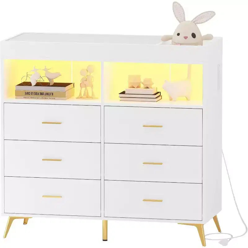 Acekool Baby Dresser with Changing Table - 6 Drawers, LED Lights & Power Outlet