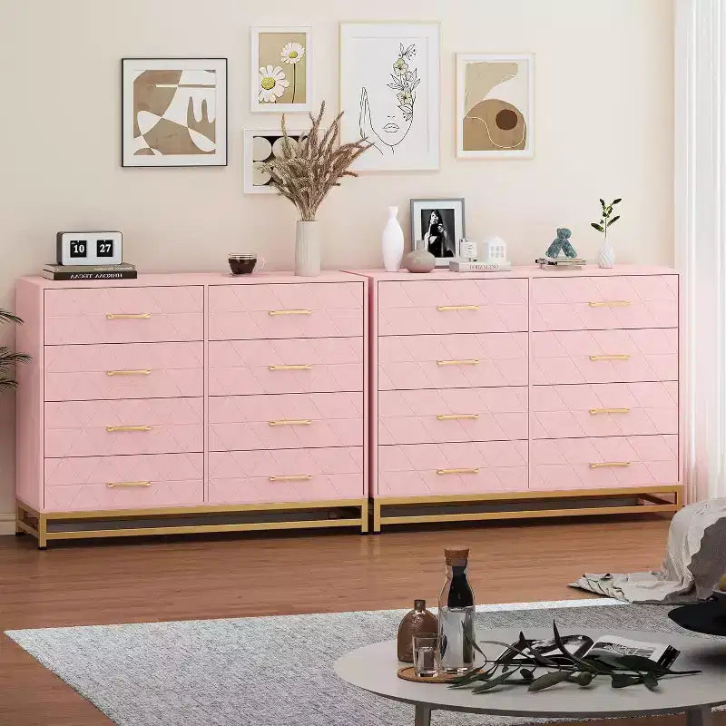 Acekool 8-Drawer Dresser & TV Stand  Large Storage Chest for Bedroom, Living Room, and Entryway