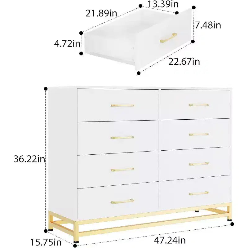 Acekool 8-Drawer Dresser & TV Stand  Large Storage Chest for Bedroom, Living Room, and Entryway
