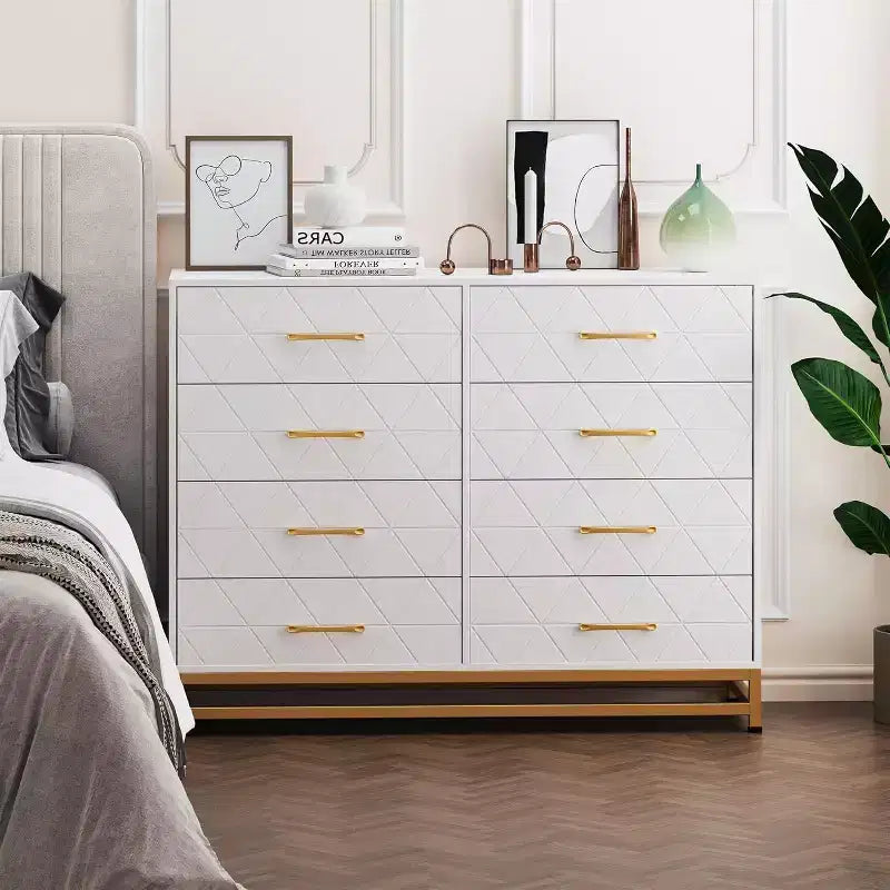 Acekool 8-Drawer Dresser & TV Stand  Large Storage Chest for Bedroom, Living Room, and Entryway