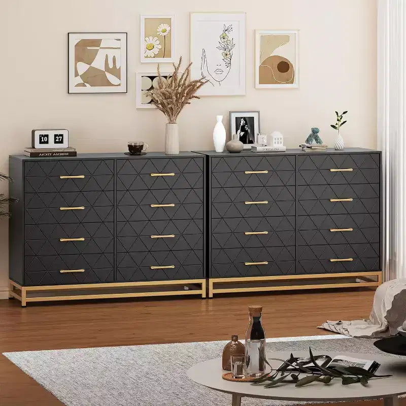 Acekool 8-Drawer Dresser & TV Stand  Large Storage Chest for Bedroom, Living Room, and Entryway