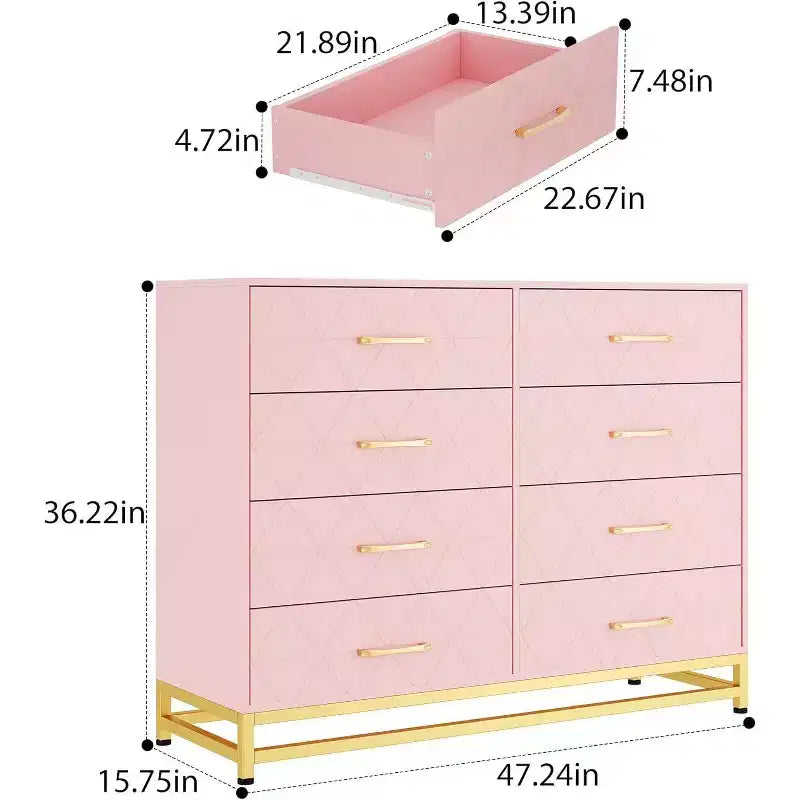 Acekool 8-Drawer Dresser & TV Stand  Large Storage Chest for Bedroom, Living Room, and Entryway