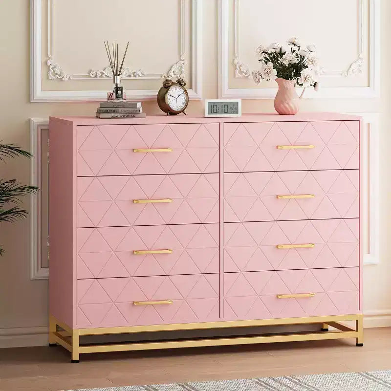 Acekool 8-Drawer Dresser & TV Stand  Large Storage Chest for Bedroom, Living Room, and Entryway