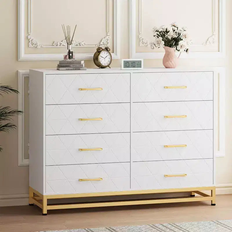 Acekool 8-Drawer Dresser & TV Stand  Large Storage Chest for Bedroom, Living Room, and Entryway