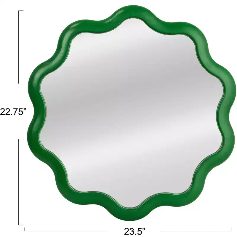 Storied Home Scalloped Wood Wavy Wall Mirror, Green