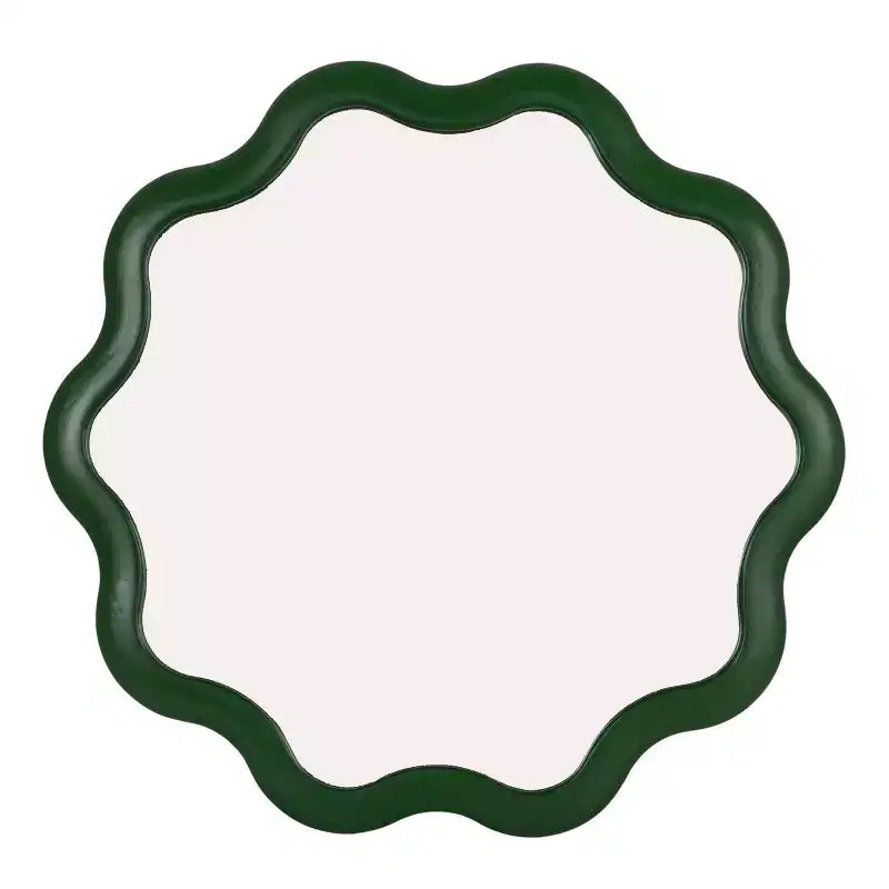 Storied Home Scalloped Wood Wavy Wall Mirror, Green