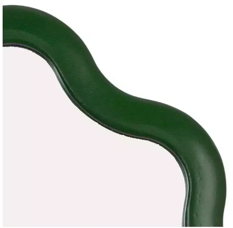 Storied Home Scalloped Wood Wavy Wall Mirror, Green