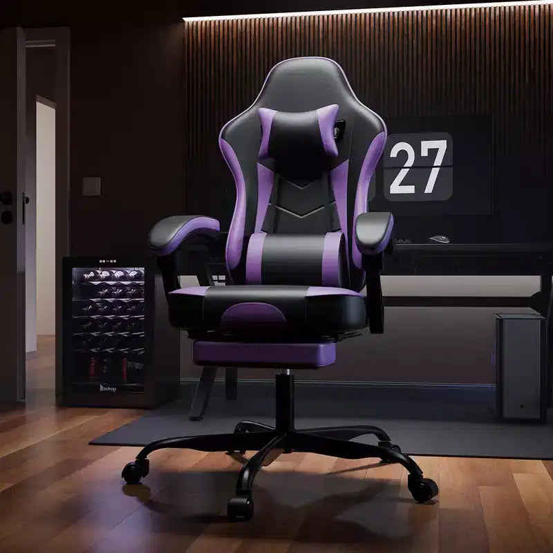 Gaming Chair, Ergonomic Computer Chair with Footrest and Massage Lumbar Support, Height Adjustable Swivel Video Game Chair