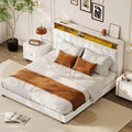Bed Frame, Upholstered Headboard Platform Bed with Charging Station and Bookcase, No Noise, Easy Assembly Bed Frame with Light, No Box Spring Needed