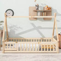 MAYEERTY Twin Tent-shaped Floor Bed with Safety Guardrails Beige