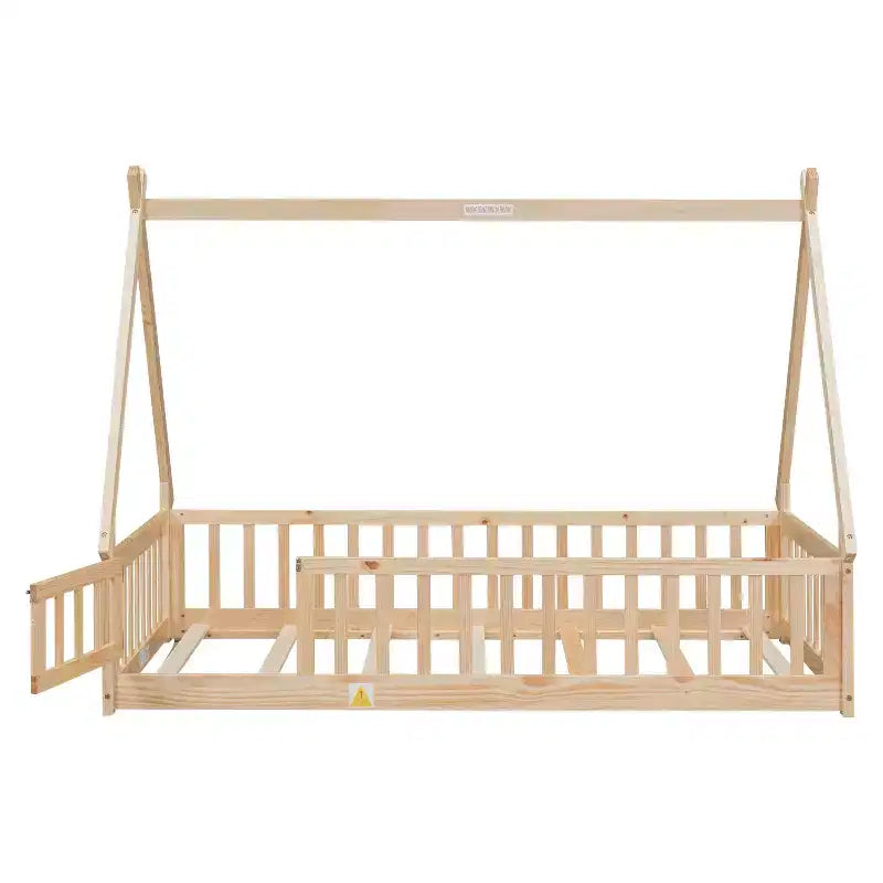 Lit de sol jumeau MAYEERTY en forme de tente avec barrières de sécurité beige