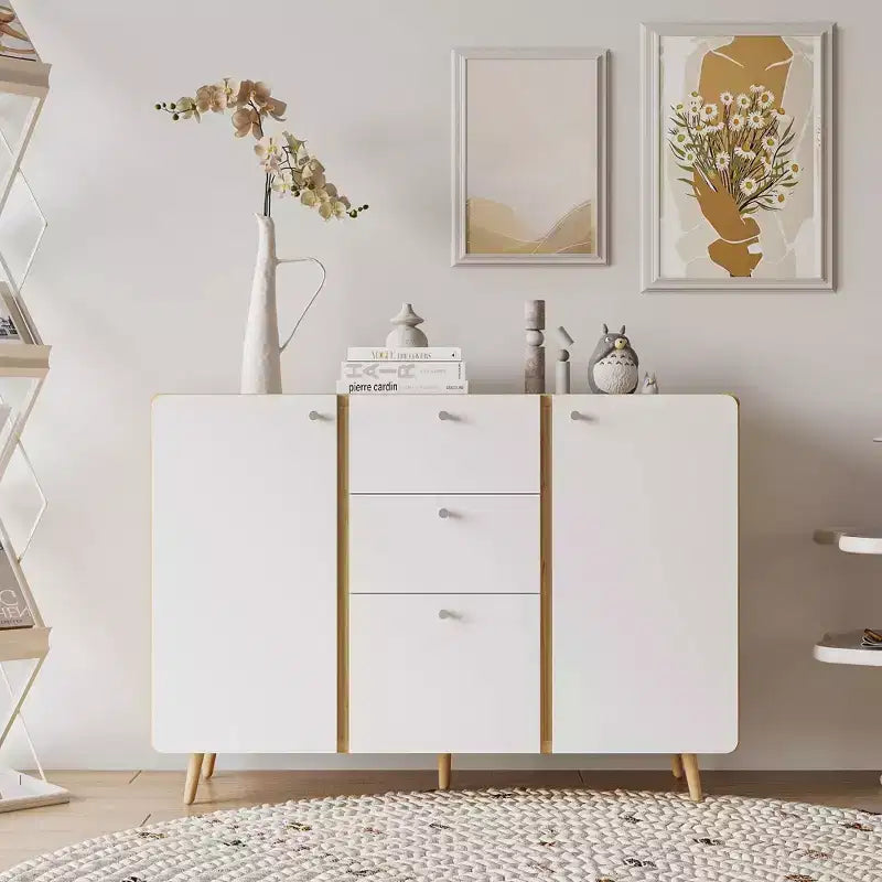 Okak Commode de rangement moderne avec 3 tiroirs et 2 portes, buffet avec étagère réglable pour salon, salle à manger, cuisine