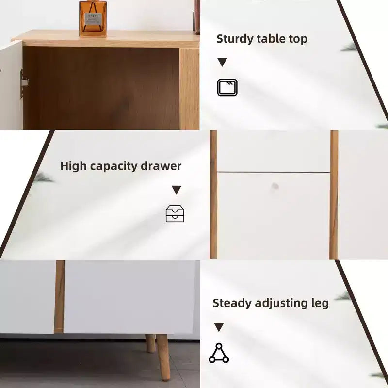 Okak Commode de rangement moderne avec 3 tiroirs et 2 portes, buffet avec étagère réglable pour salon, salle à manger, cuisine