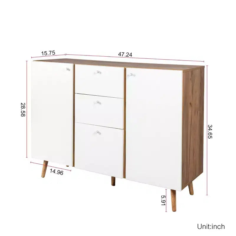 Okak Commode de rangement moderne avec 3 tiroirs et 2 portes, buffet avec étagère réglable pour salon, salle à manger, cuisine
