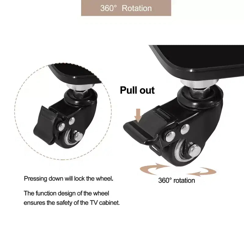 Meuble TV multifonction MAYEERTY noir - Orientable et réglable en hauteur, verre trempé