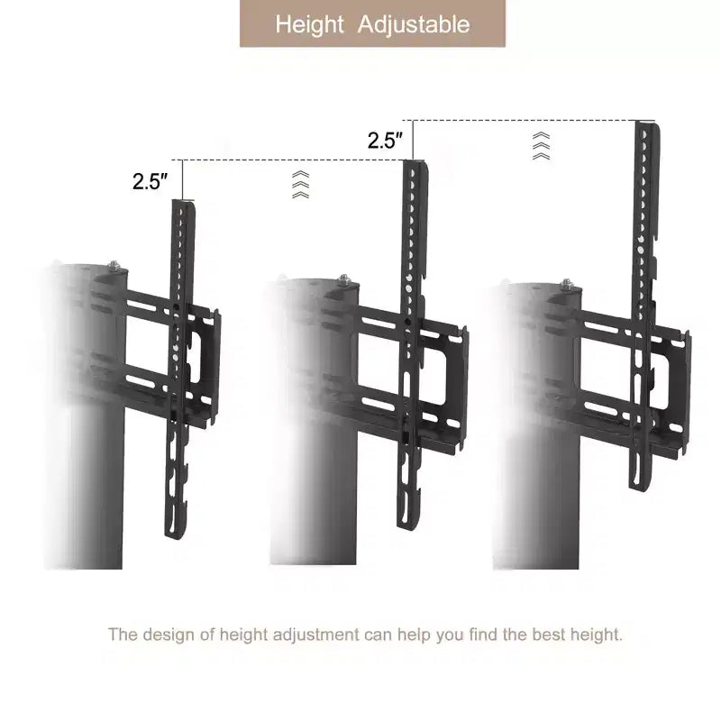 Meuble TV multifonction MAYEERTY noir - Orientable et réglable en hauteur, verre trempé
