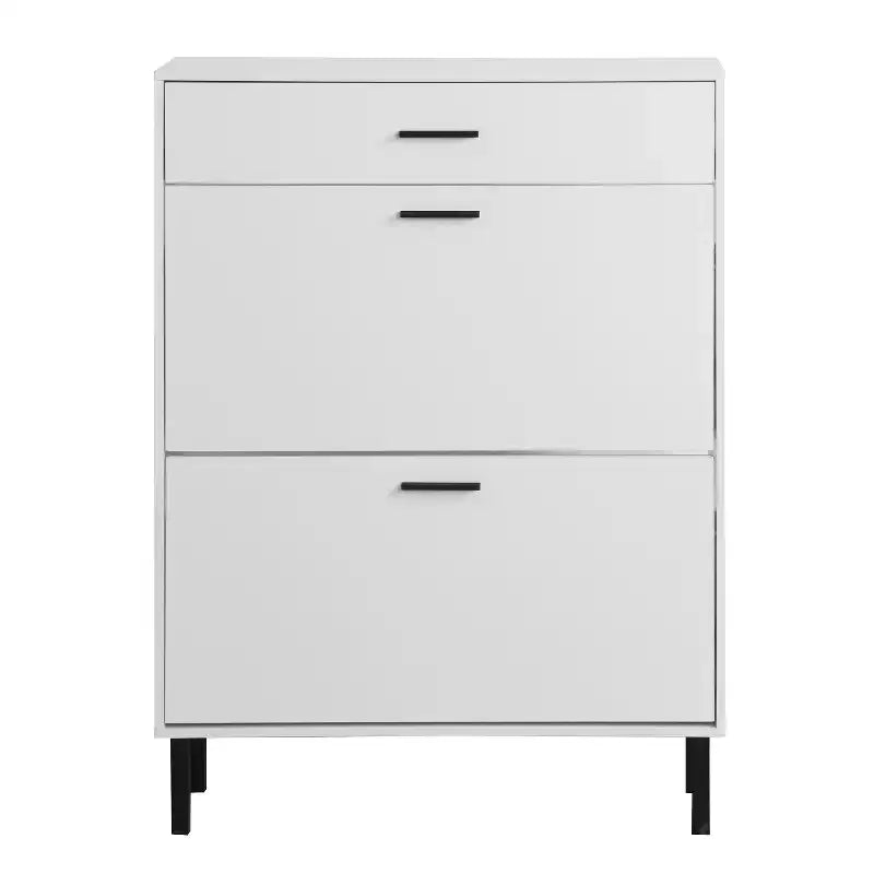 MAYEERTY Shoe Cabinet Freestanding Shoe Rack Storage Organizer with Drawers Metal Legs Modern 2 Flip Drawers for Entryway
