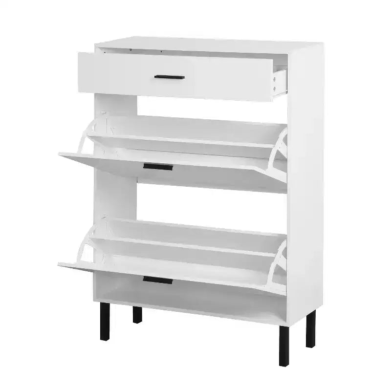 MAYEERTY Shoe Cabinet Freestanding Shoe Rack Storage Organizer with Drawers Metal Legs Modern 2 Flip Drawers for Entryway